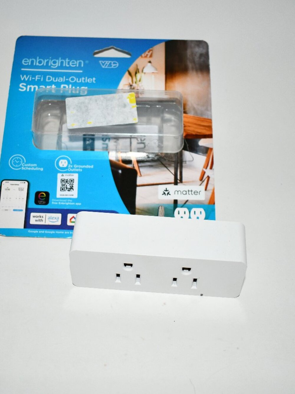 Enbrighten Matter Indoor Smart Plug, 2 Grounded Outlets, WiFi/ Alexa/ Google, NW